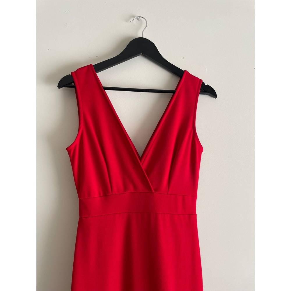 Kimcine Curve Red V-Neck Ruffle Mermaid Hem Midi Dress Womens S - Picture 3 of 8
